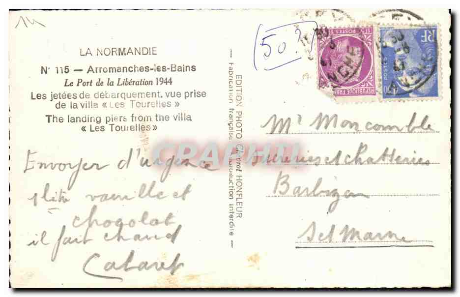 CPM Arromanches les Bains Le Port de la Liberation Les jetees de debarquement vue prise de la villa — Rückseite