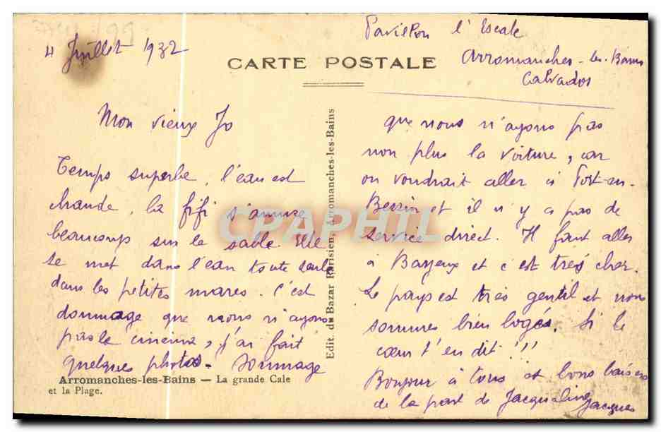CPA Arromanches les Bains La Grand Cale et la Plage — Rückseite