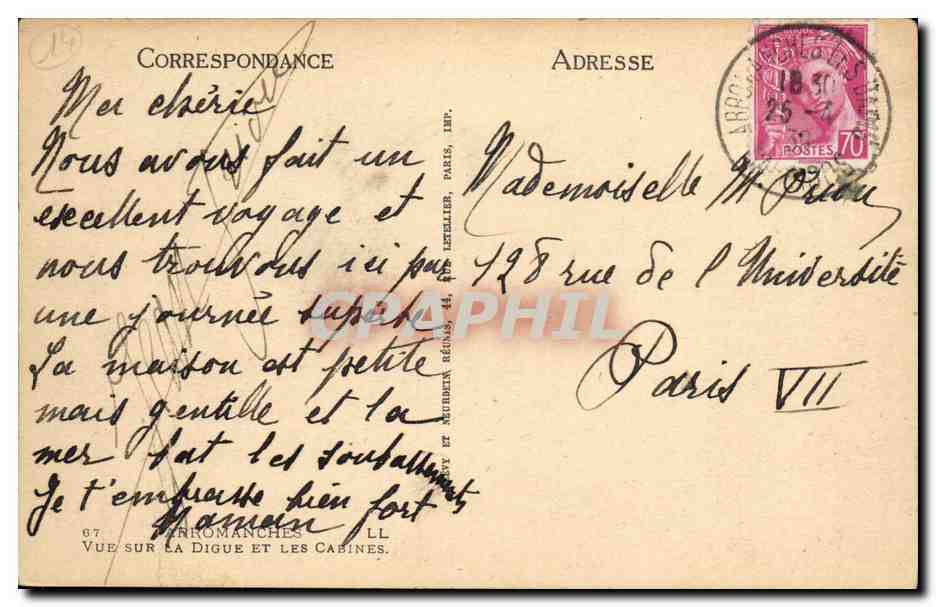 Vue sur la digue et les cabines — Éditeur : Verromanches & L. Letellier, Paris — N° 67 — Rückseite