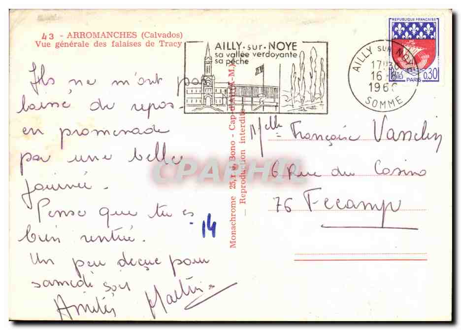 CPM Arromanches Vue generale des falaises de Tracy — Verso