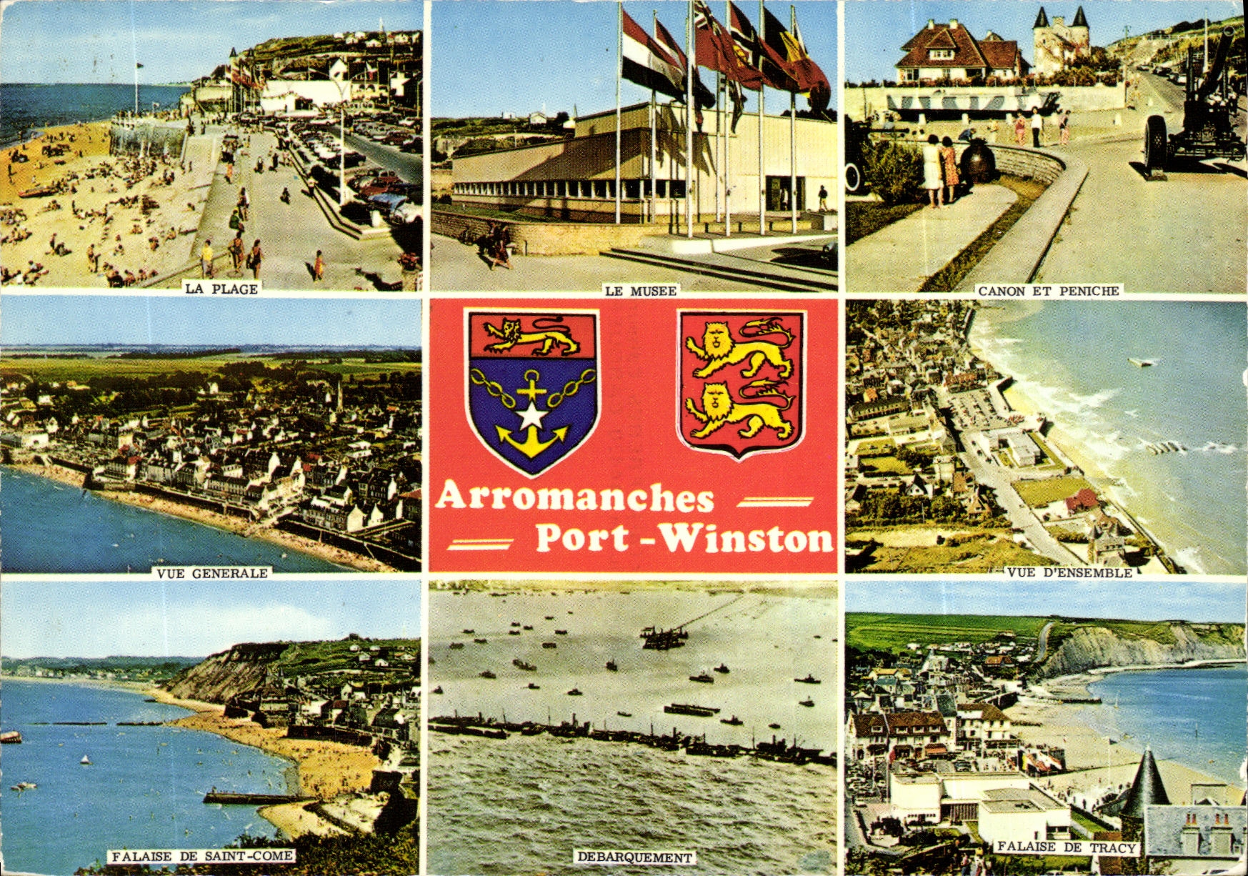 Arromanches - Port-Winston — vue panoramique avec musée, plage, falaises et débarquement — Couleurs naturelles, n°122