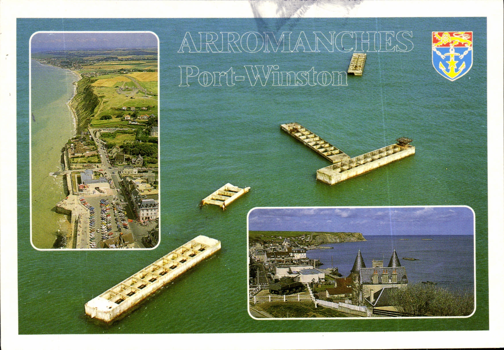 CPM Arromanches Port Winston Les pontons vestiges du port artificiel Militaria