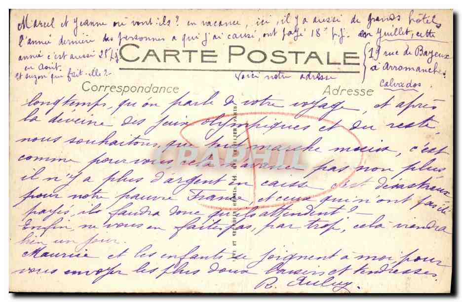 CPA Arromanches La Plage et les Falaises — Verso