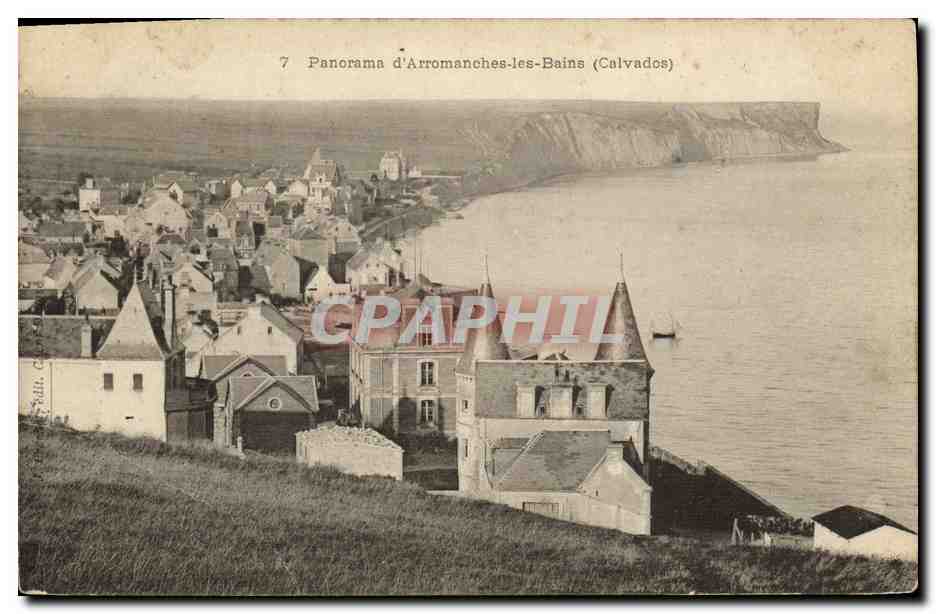 Panorama d'Arromanches-les-Bains (Calvados) — vue de la côte et du village — éditeur : C. R. L. (Calvados) - Anverso