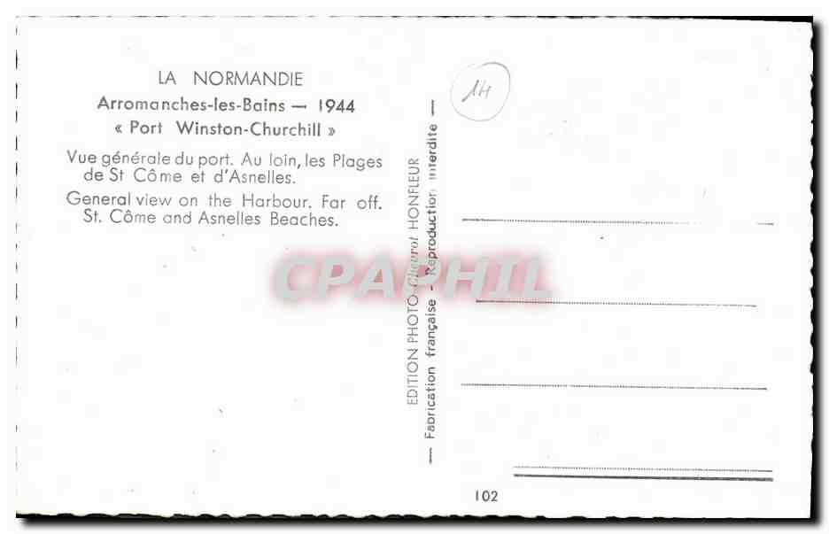 CPM Arromanches Port Winston Churchill 1944 Vue generale du port — Rückseite