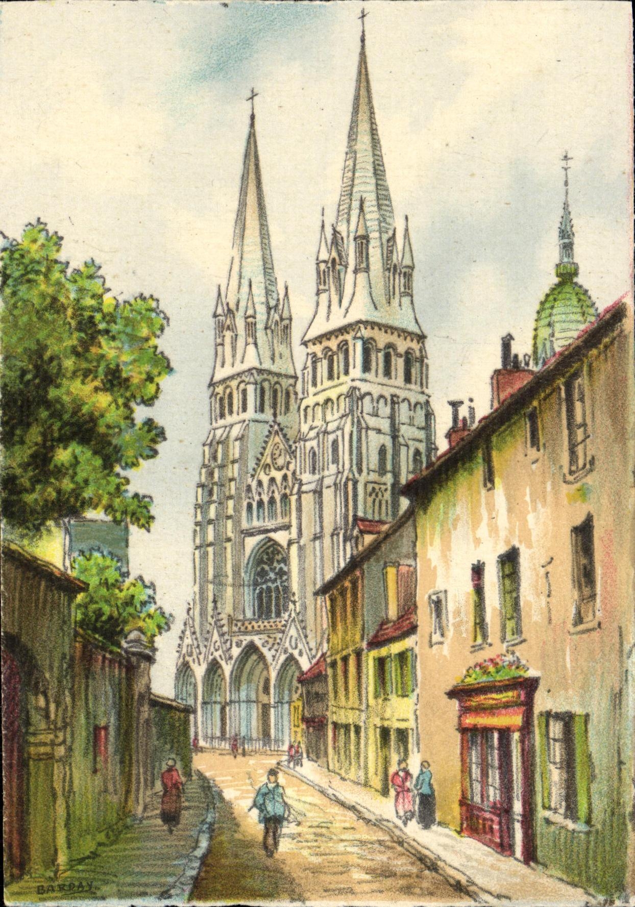 Bayeux — Rue des Chanoines et la Cathédrale — Imprimerie en France 2080 B