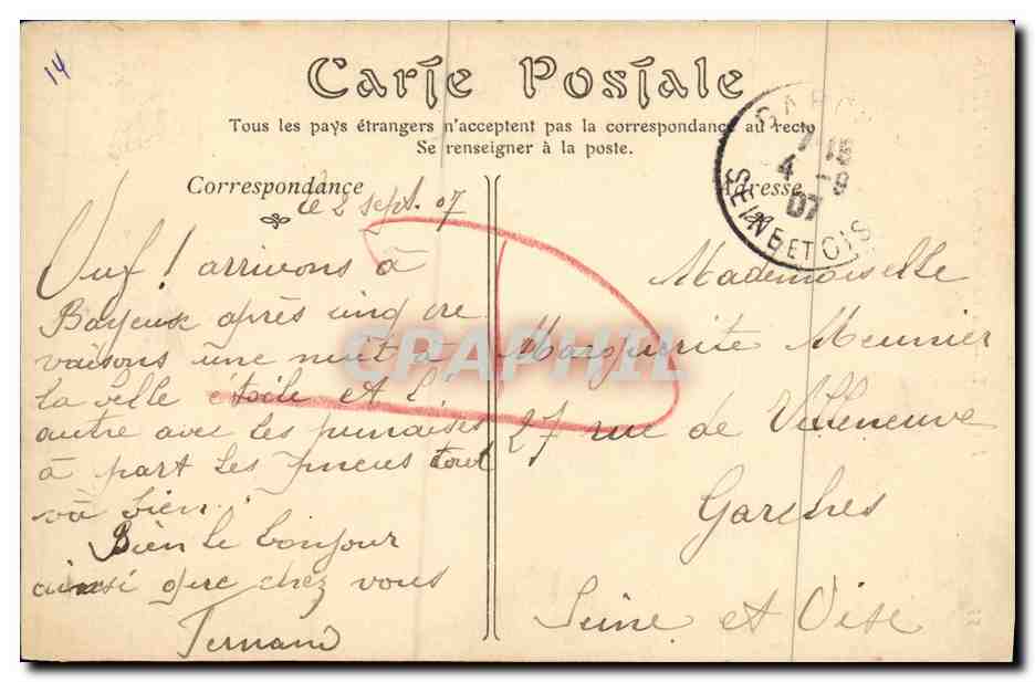 Bayeux — Ansicht der Kathedrale, aufgenommen vom Bischofssitz — unbekannter Verleger, Nr. 55 — Rückseite