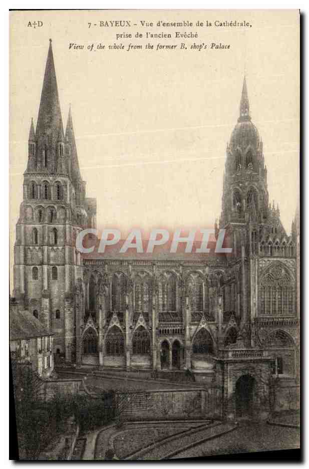 Bayeux — Überblick der Kathedrale, aufgenommen vom alten Bischofspalast — A. Dubosq, Verlag, Commes (Cavados)