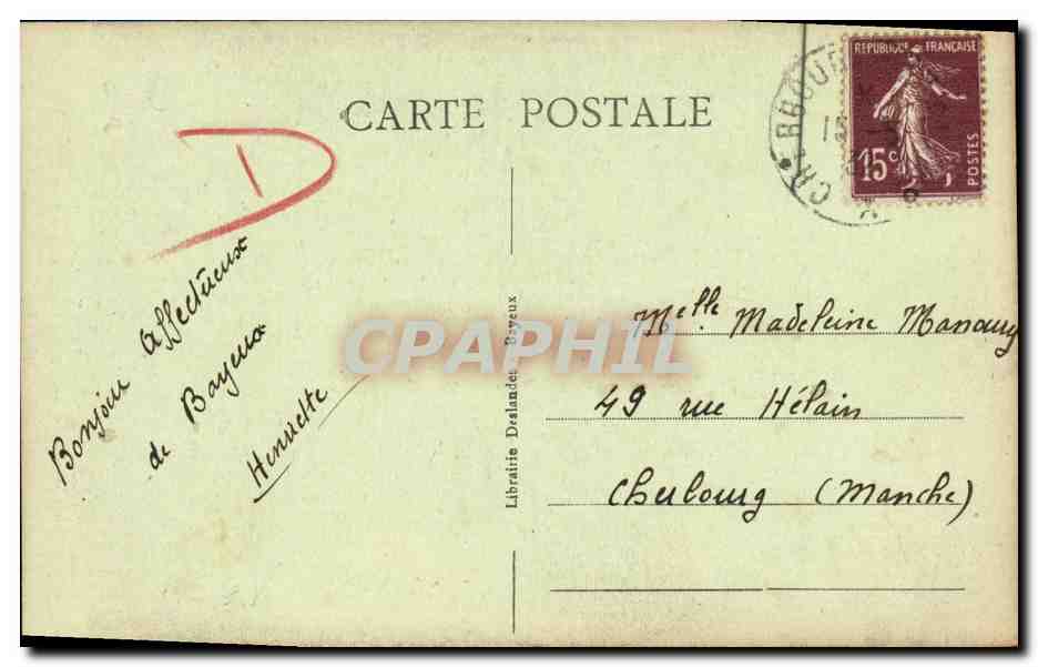 Bayeux — Arc angulaire gauche, XIXe siècle — Librairie Delalande — Verso