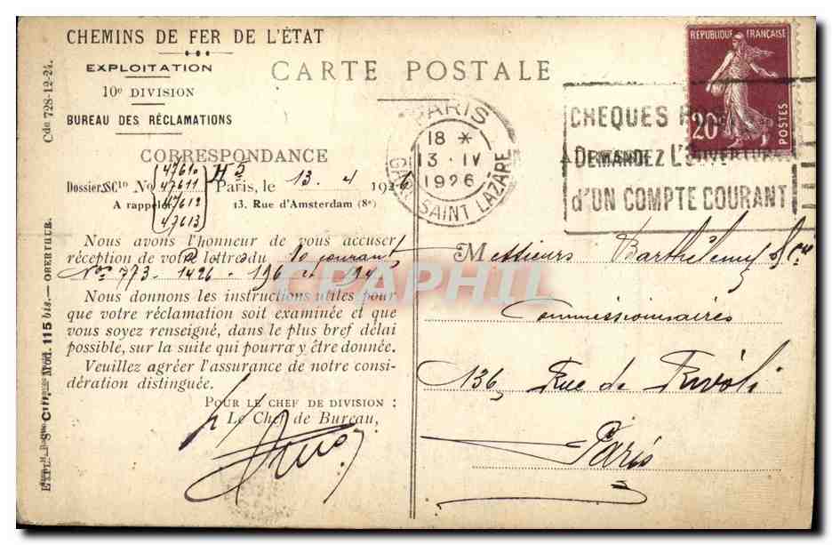 Bayeux — Restaurant — Chemins de Fer de l'État, série A10 — Reverso