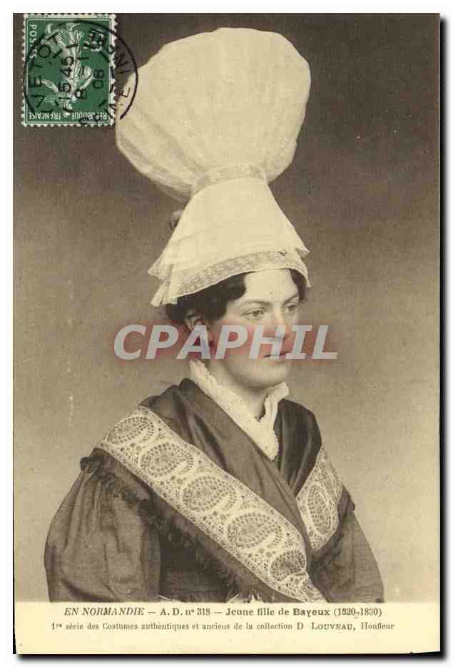 Jeune fille de Bayeux (1820-1830) — A.D. n° 318 — 1ère série des Costumes authentiques et anciens de la collection D. LOUVEAU, Houffleur