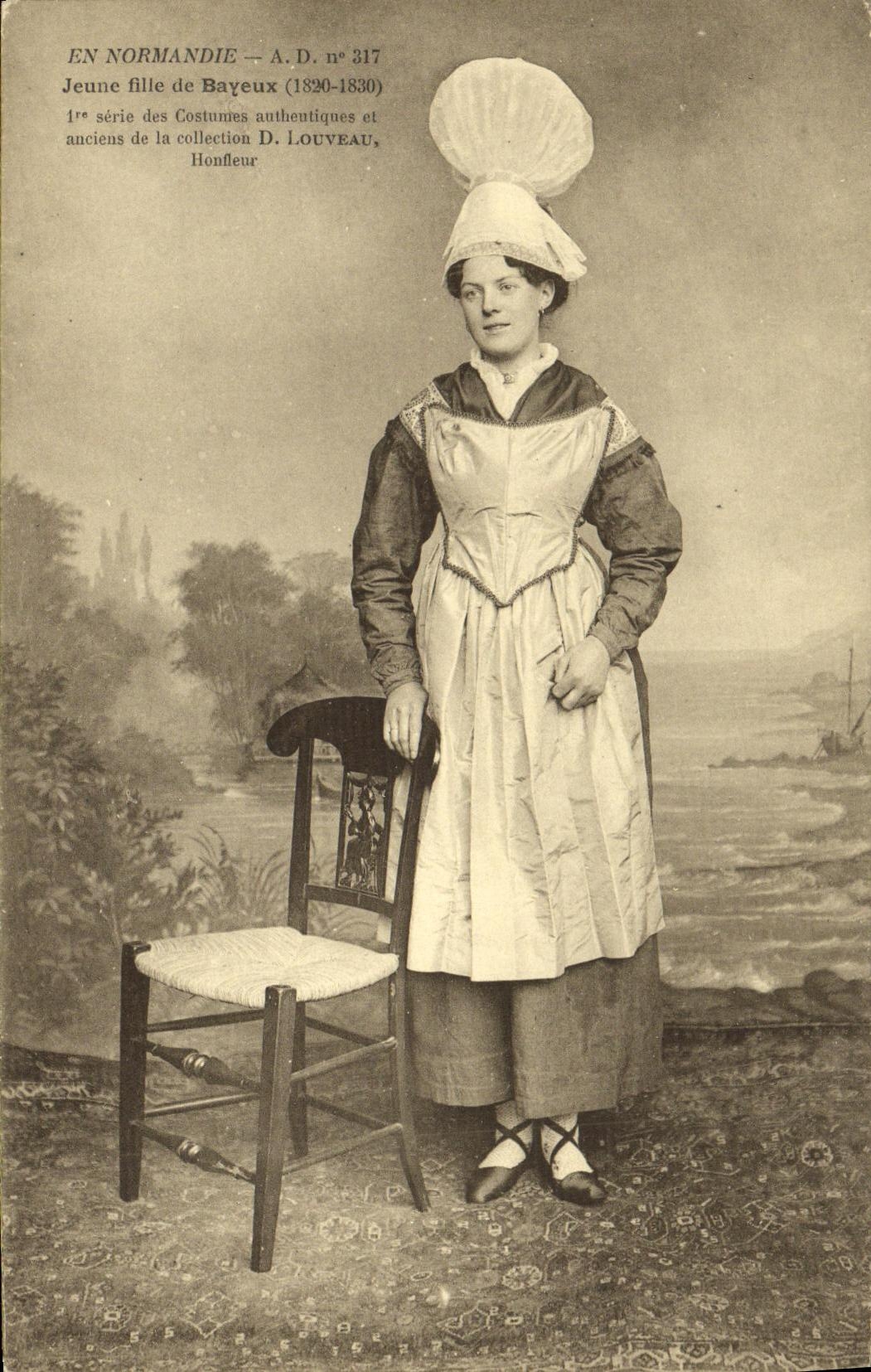 Jeune fille de Bayeux — costumes authentiques 1820-1830 — D. Louveau, Honfleur