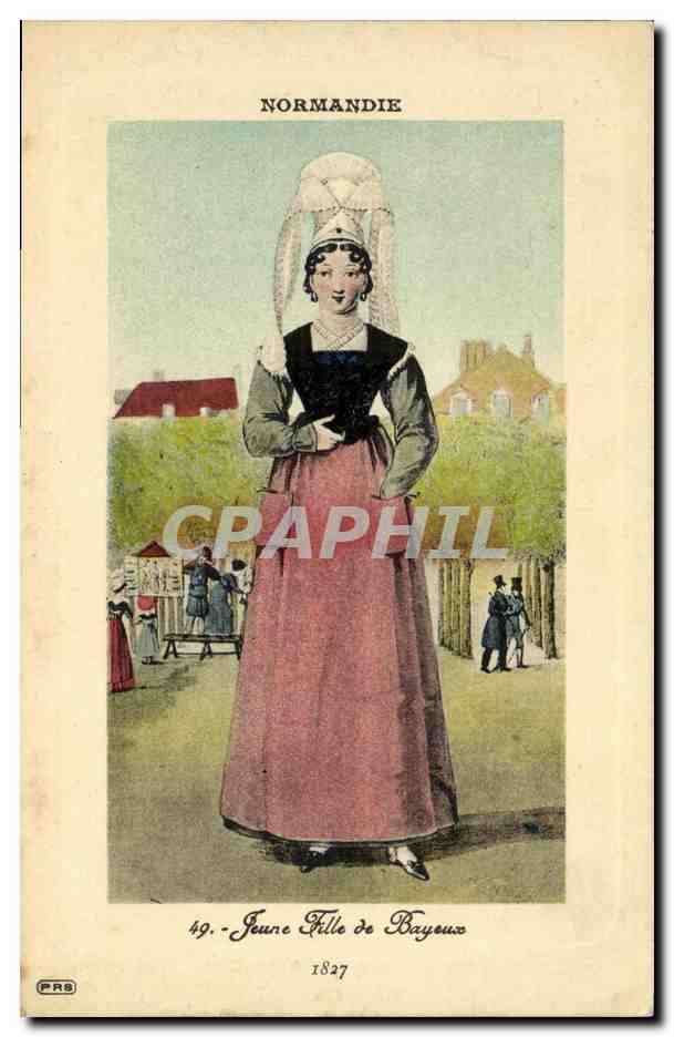 CPA Bayeux Jeune fille Folklore Costume Coiffe 1827 
