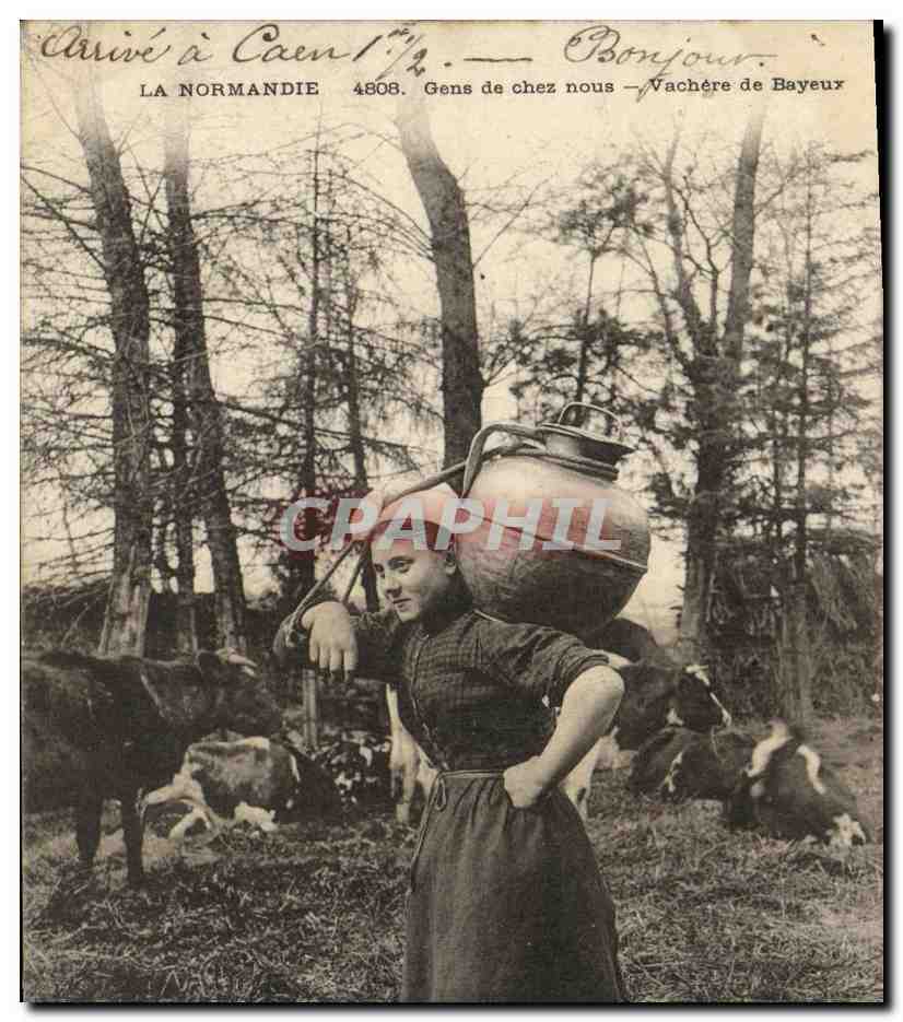 CPA Bayeux Normandie Gens de Chez Nous Vachere de Bayeux Folklore Paysanne Vaches 
