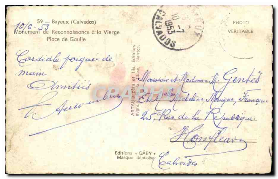 Monument de Reconnaissance à la Vierge — Place de Gaulle — Éditions GABY — Reverso