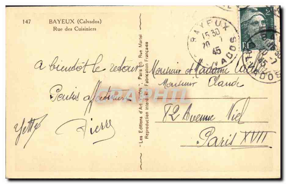 Rue des Cuisiniers à Bayeux — La Vieille Hostellerie — Éditions d'Art Yvon — Verso