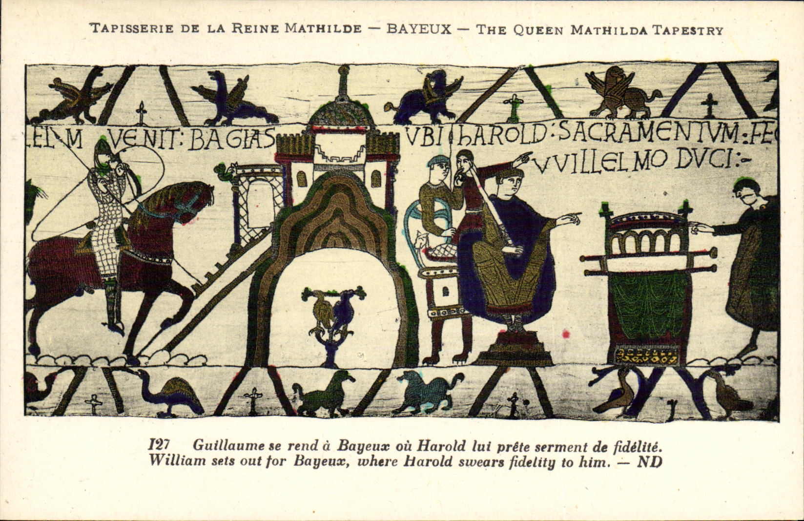 Tapisserie de la Reine Mathilde — Bayeux — The Queen Mathilda Tapestry — scène 127 : Guillaume se rend à Bayeux où Harold lui prête serment de fidélité