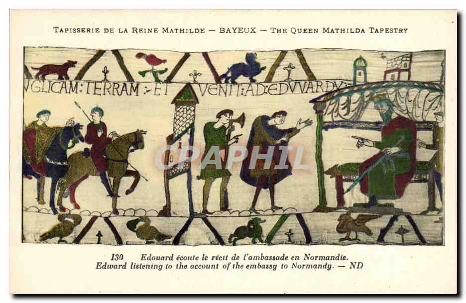 Tapisserie de la Reine Mathilde — Bayeux — The Queen Mathilda Tapestry — scène 130 : Edouard écoute le récit de l'ambassade en Normandie