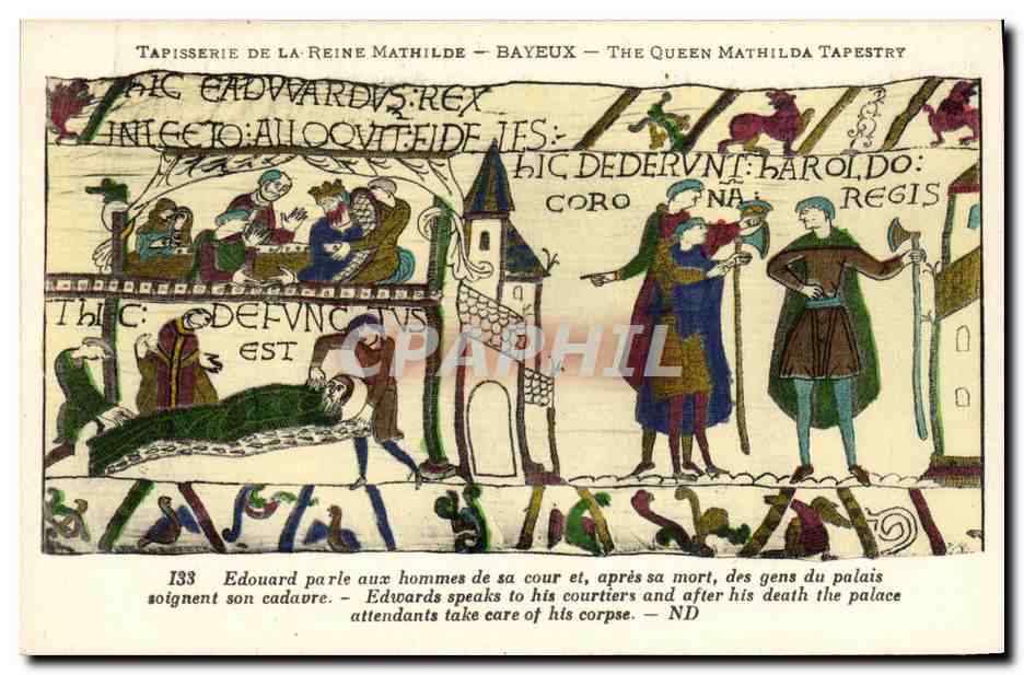 Tapisserie de la Reine Mathilde — Bayeux — The Queen Mathilda Tapestry — scène d'Edouard parlant à ses hommes de cour après sa mort