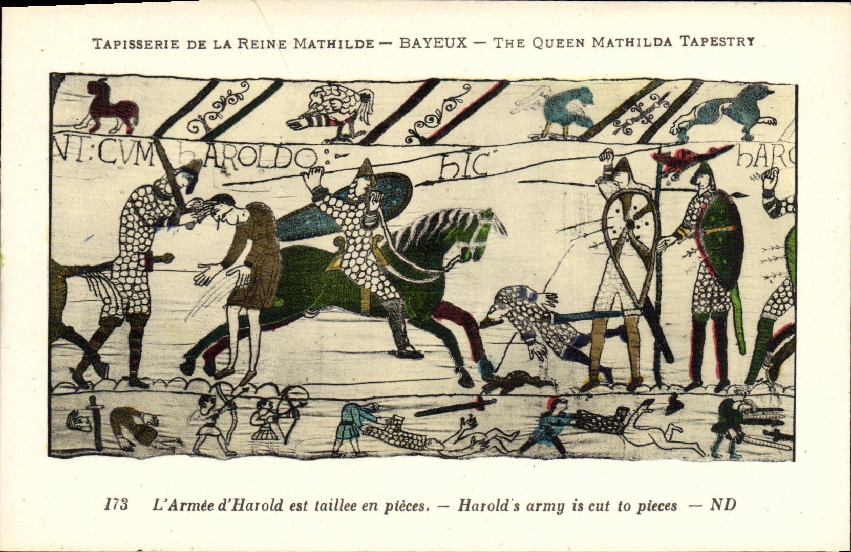 Tapisserie de la Reine Mathilde — Bayeux — The Queen Mathilda Tapestry — scène de bataille — éditeur Levy & Neurdein, Paris
