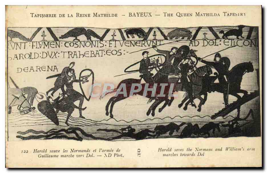 Tapisserie de la Reine Mathilde — Bayeux — Harold sauve les Normands et l'armée de Guillaume marche vers Dol