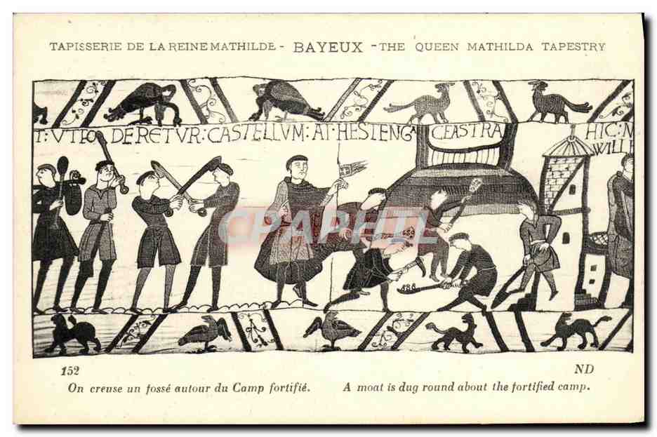 Tapisserie de la Reine Mathilde - Bayeux — scène 152 : On creuse un fossé autour du camp fortifié