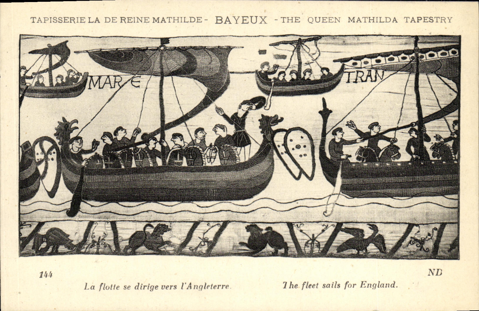 Tapisserie de Reine Mathilde - Bayeux — La flotte se dirige vers l'Angleterre — éditeur ND, n° 144
