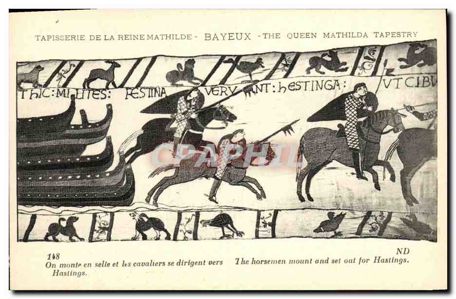 CPA Bayeux Tapisserie De la Reine Mathilde On monte en selle et les cavaliers se dirigent vers Hastings