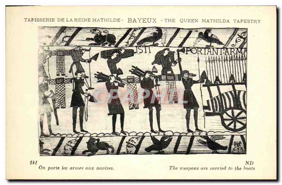 Tapisserie de la Reine Mathilde - Bayeux — scène 141 : On porte les armes aux navires