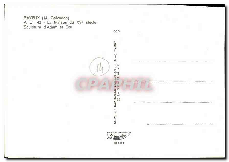 Bayeux — Maison du XVᵉ siècle — Imprimeur Combier — Verso
