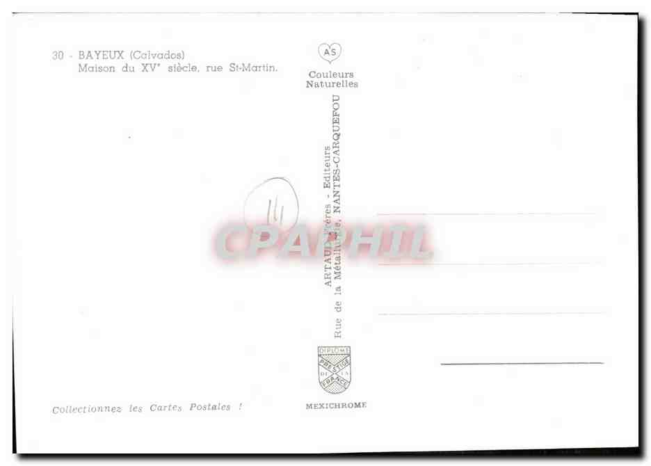 CPM Bayeux La Maison du 15eme Rue St Marin  — Verso
