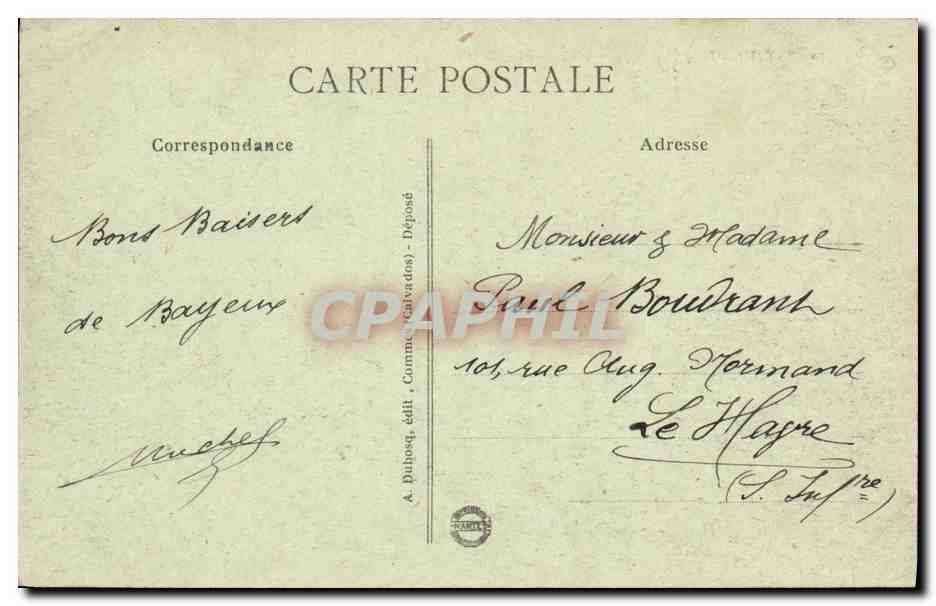 Bayeux — La prairie de l'Aure, les lavoirs, le Séminaire et la Cathédrale vue prise du Pont du Boulevard — A. Dupois, éditeur — Rückseite