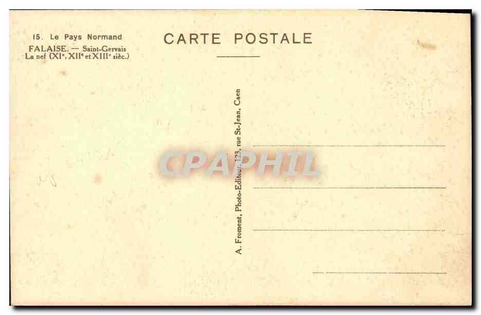 CPA Falaise Saint Gervais La nef  — Rückseite