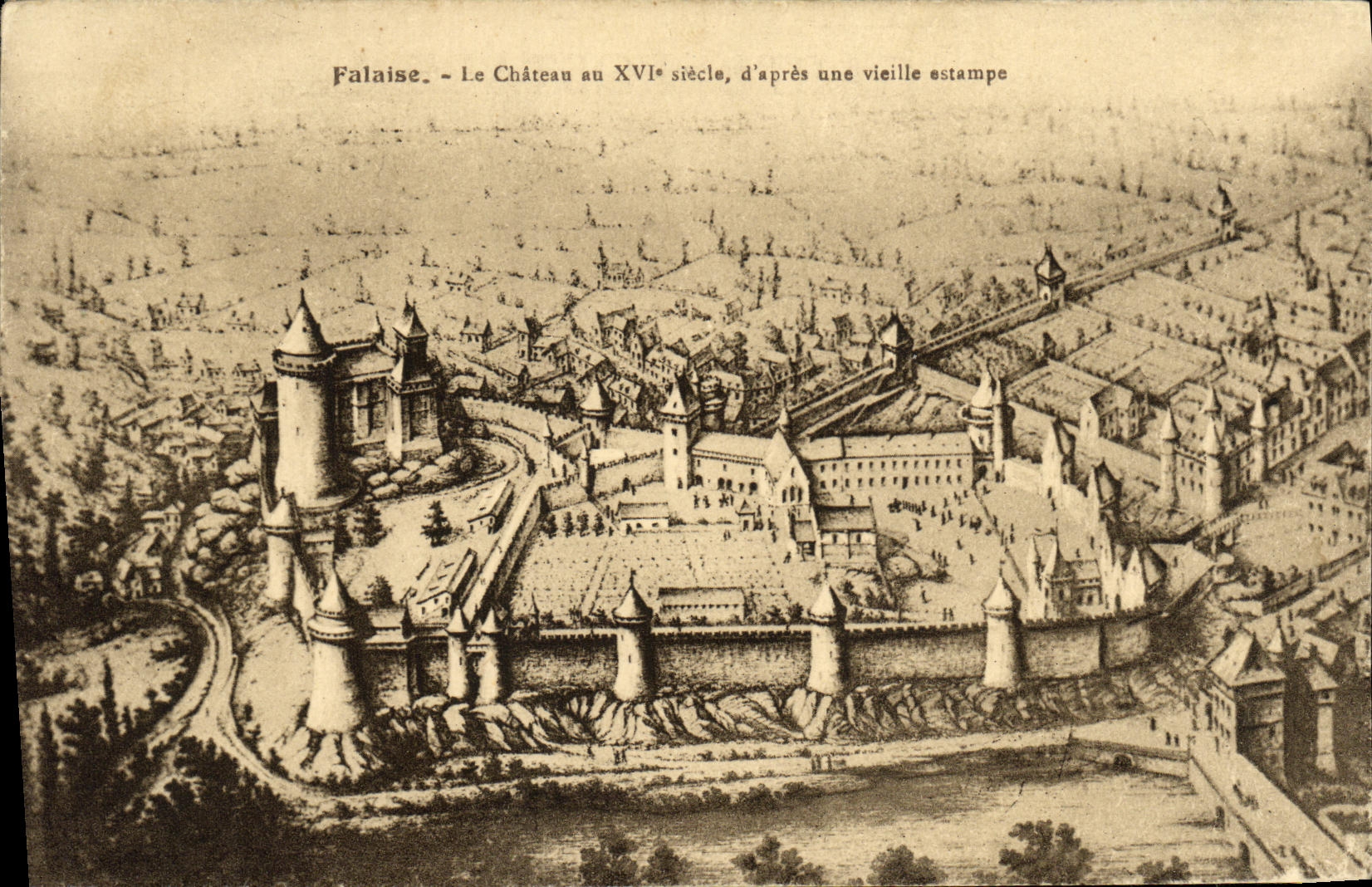 Falaise - Le Château au XVIe siècle, d'après une vieille estampe — Éditeur Édik Bottey, n°14