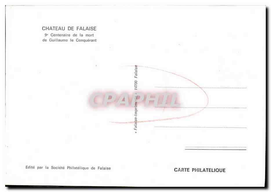 Carte maximum Chateau de Falaise Centenaire de la mort de Guillaume le Conquerant 1987 — Back