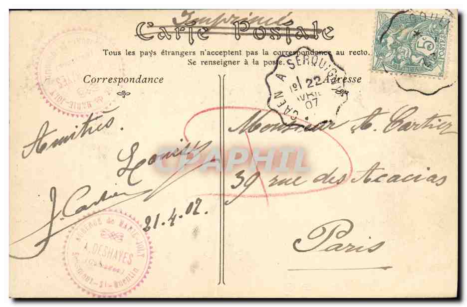 Environs de FALAISE — Entrée du Tombeau de Marie Joly — C. Jeanne, phot., édtt., Falaise — Verso