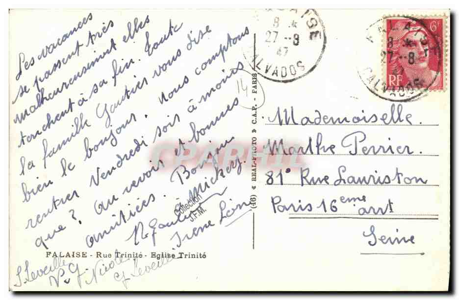FALAISE - Rue Trinité - Église Trinité — avant et après guerre — éditeur Réal-Photo, n° 4 — Reverso