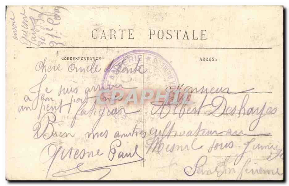 CPA Falaise Travaux de fortifications Militaria  — Verso