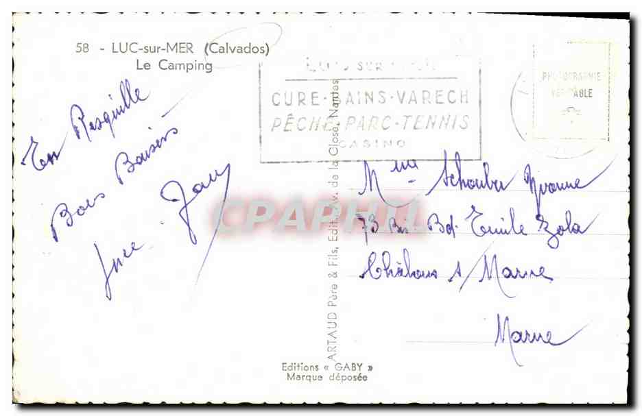 CPM Luc sur Mer Le Camping — Verso