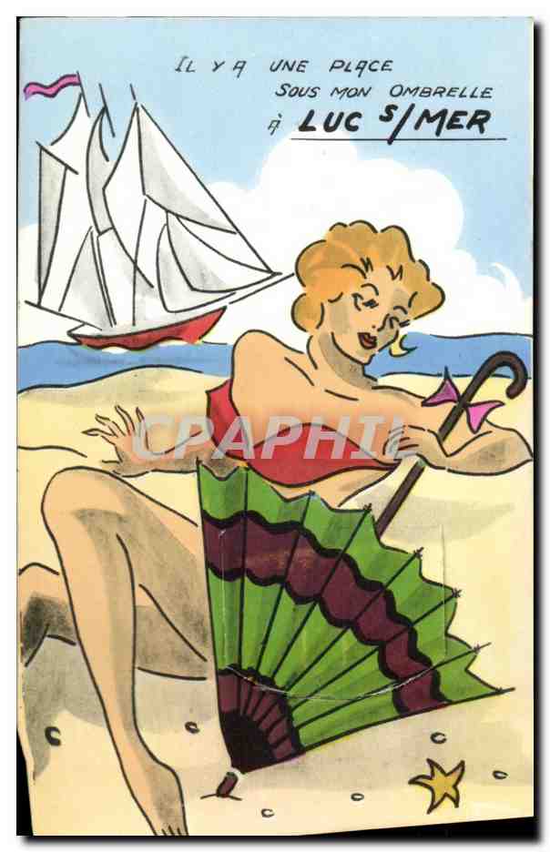 Frauen am Meer — Strand mit Sonnenschirm — Verlag Funé, A Juncar-Mer (Calvados)