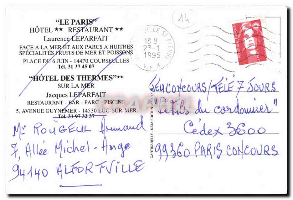 CPM Luc Sur Mer les Hotel Restaurant Laurence Leparfait Rue Guynemer  — Verso