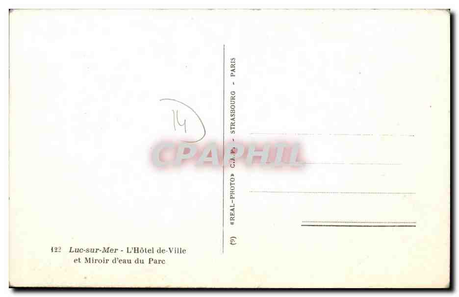 CPM Luc Sur Mer Hotel de Ville et le Bassin — Verso