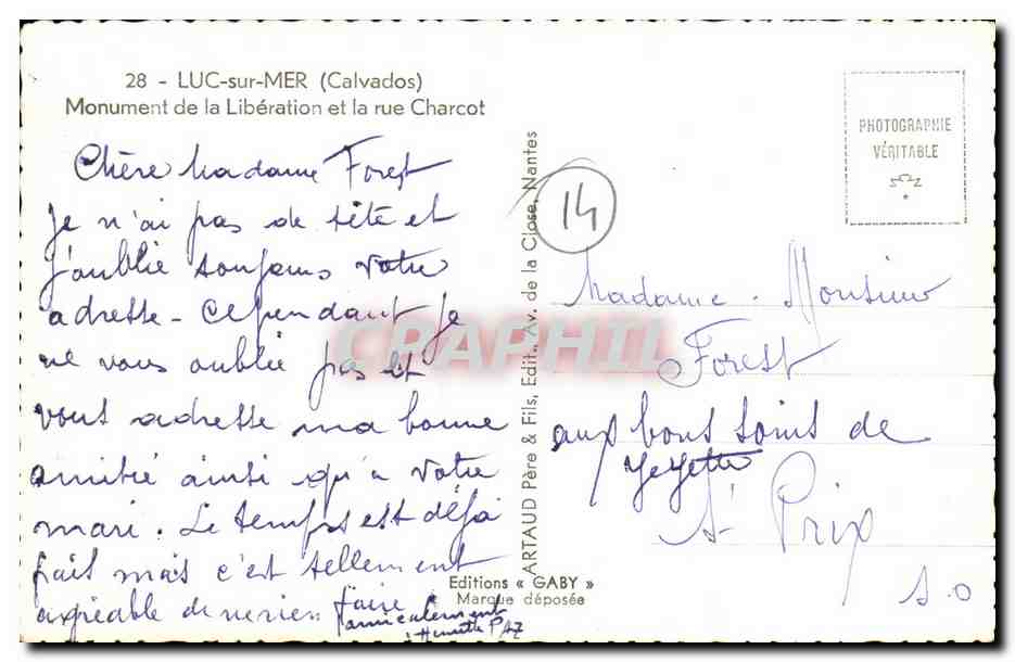 CPM Luc Sur Mer Le Monument de la Liberation et la Rue Charcot — Verso