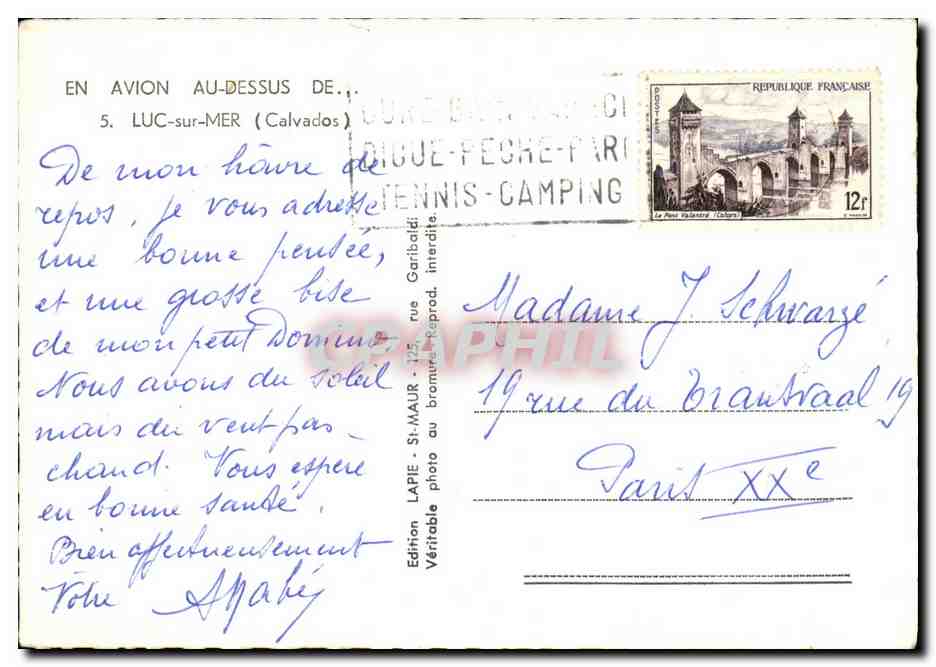 CPM Luc Sur Mer Vue Generale Aerienne Centre de la Plage — Verso