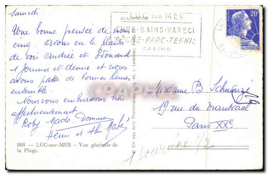 CPM Luc Sur Me La Plage  — Verso