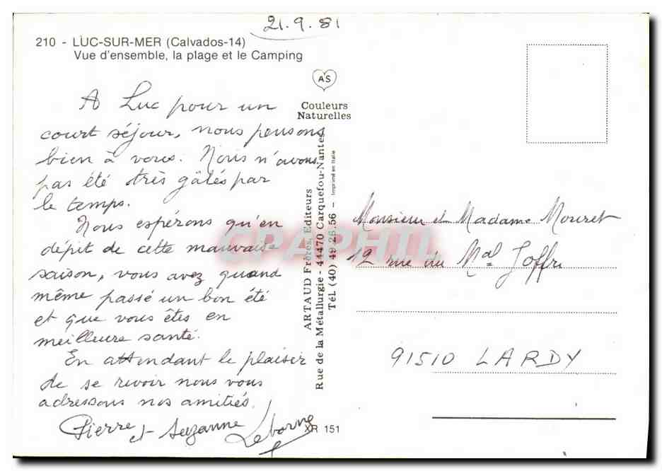 CPM Luc Sur Mer Vue Generale la Plage et le Camping — Verso