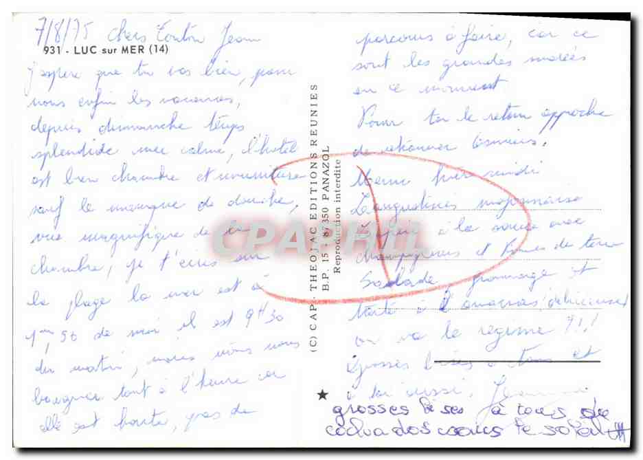 CPM Luc Sur Mer Baleine  — Verso