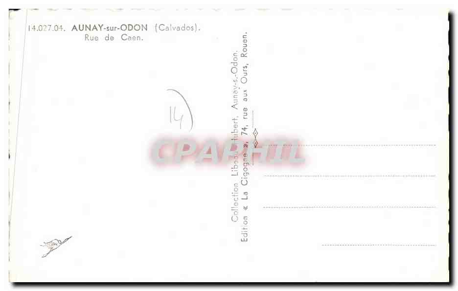 CPM Aunay Sur Odon Rue de Caen Cafe Restaurant Leheron — Rückseite