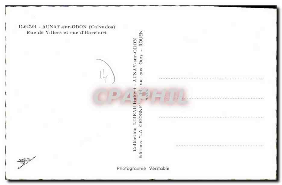 AUNAY-sur-ODON — Rue de Villers et rue d'Harcourt — Editions Véritable — Verso