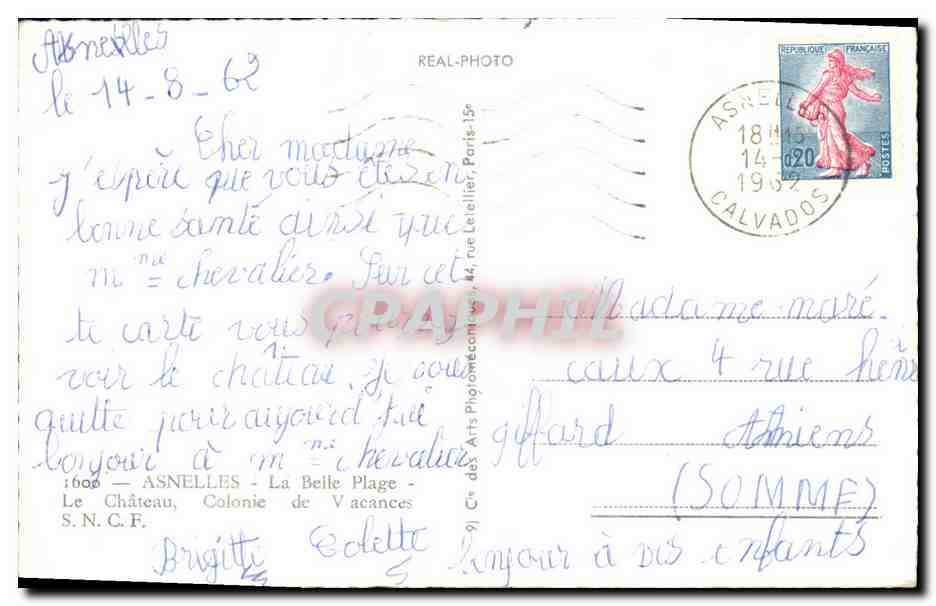 Château de Asnelles — Colonie de Vacances S.N.C.F. — éditeur Cap — Verso